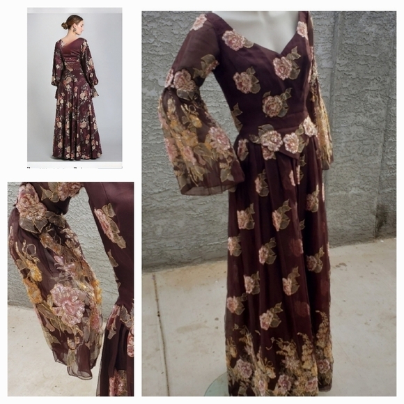 Ruben Panis Dress Vintage 1980's Silk Chiffon Gown - Picture 1 of 16
